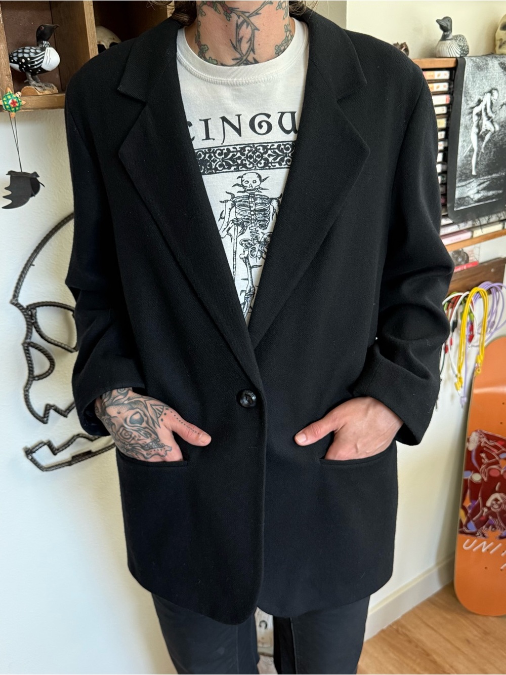 Vintage 90s Black Wool Lined Blazer Sag Harbor ~ Size Large